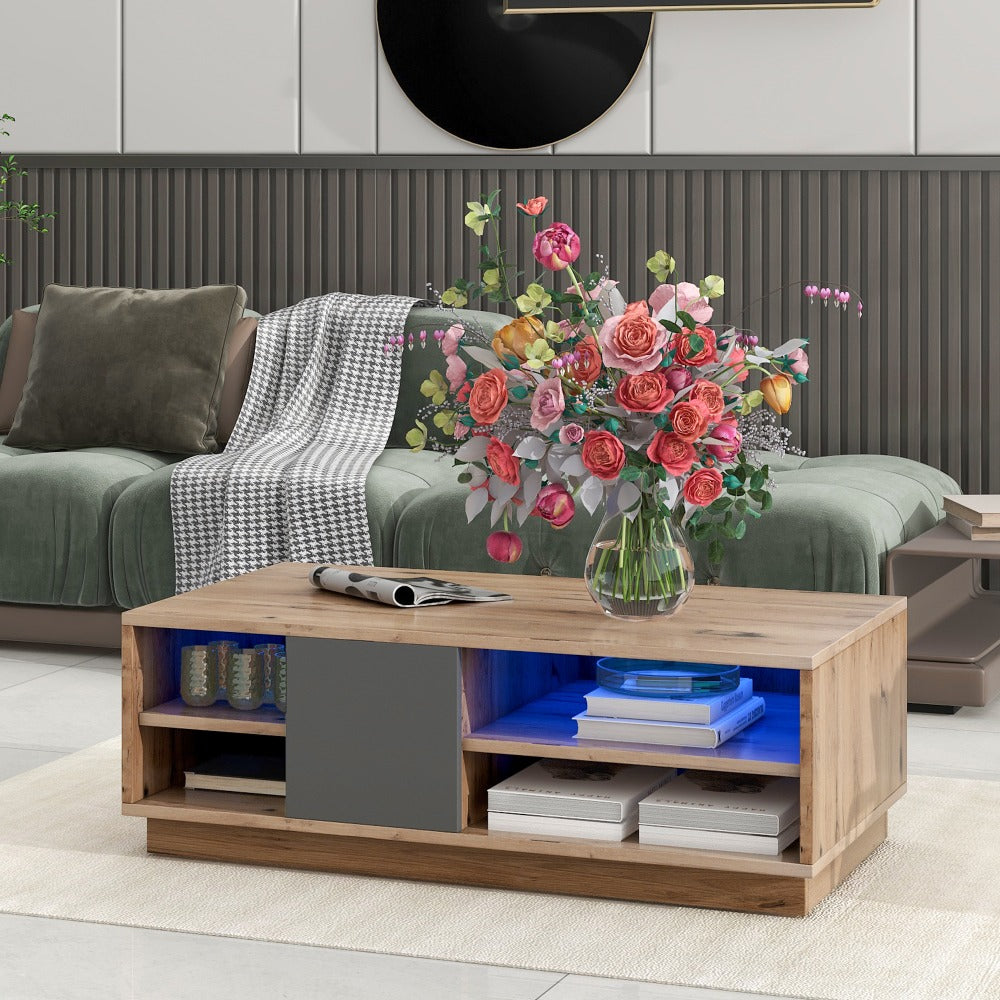 Table basse classique moderne, 39,37 * 23,62 * 13,78 pouces (100 * 60 * 35 cm), table basse de salon, table basse, table de salon en imitation bois, table basse de rangement, table basse en style bois, table basse, table basse de spécialité, couleur bois