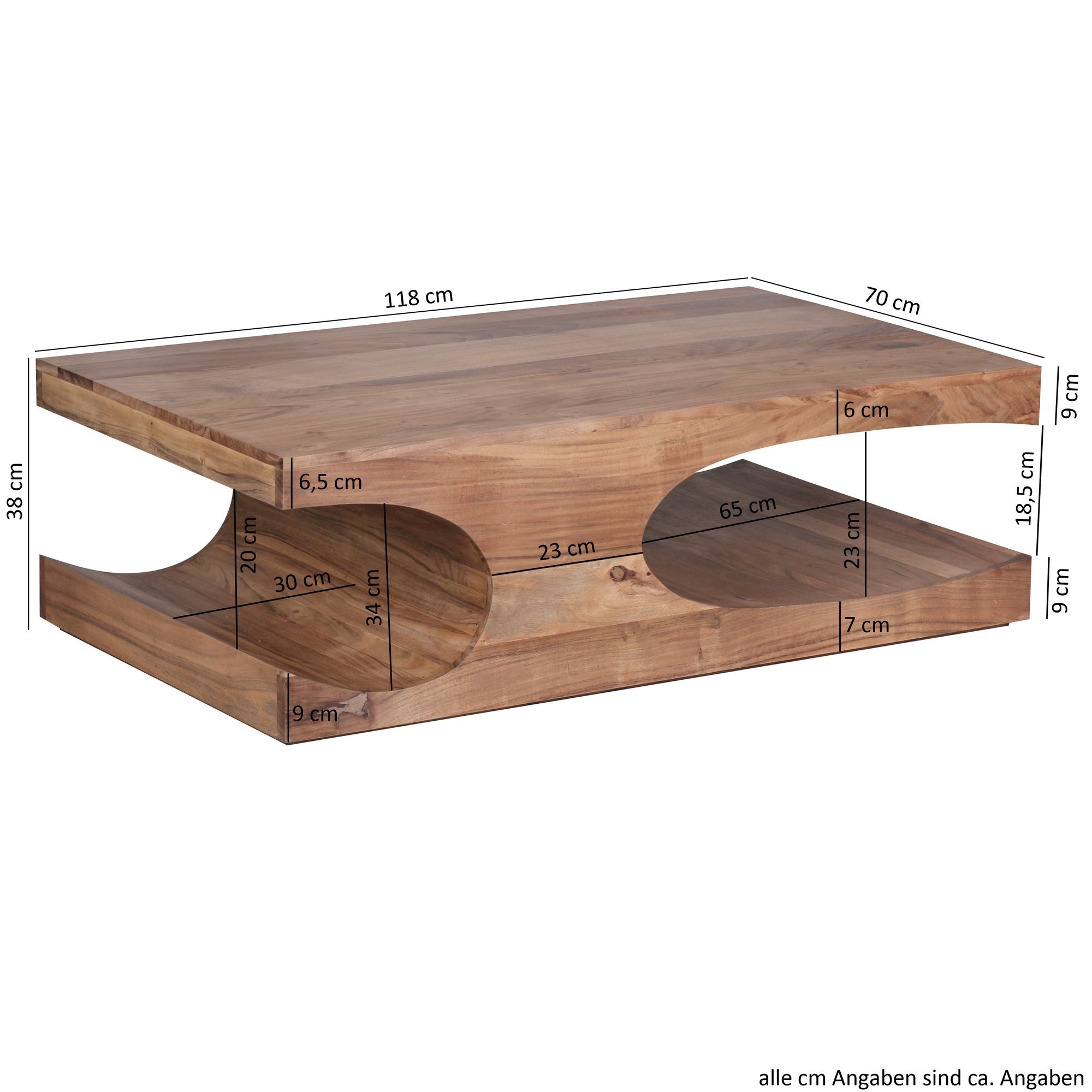 Table Basse en Bois Massif, 120 cm de Large, Table de Salon, Design Marron, Style Rustique, Table d'Appoint, Options de Couleur Disponibles