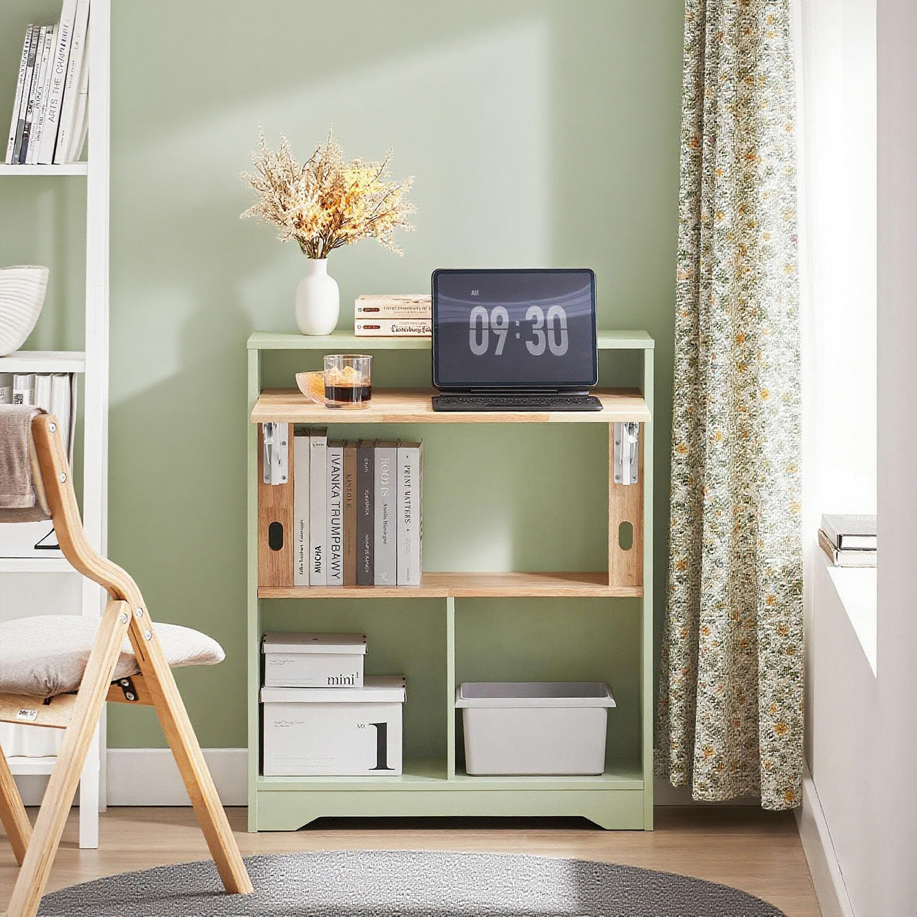 Bureau Pliant, Table d'Ordinateur Rabattable, Table de Bureau, Petite Bureau avec Etagères de Rangement SoBuy FWT104-GR