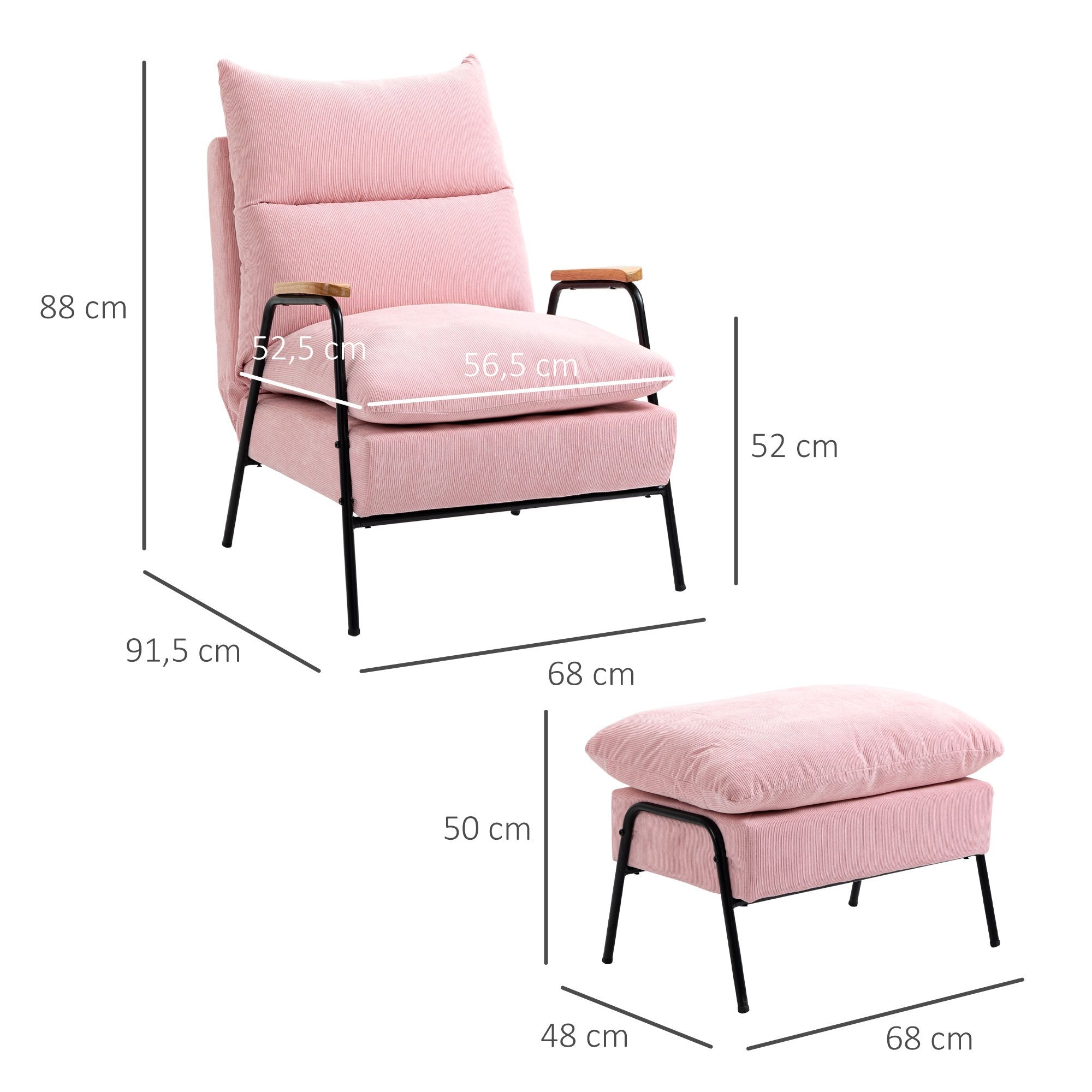 Fauteuil avec tabouret, fauteuil inclinable avec fonction de couchage, fauteuil avec ottomane, chaise rembourrée avec coussin, fauteuil TV, fauteuil TV pour chambre à coucher, salon, 26,77 x 36 x 34,65 pouces, rose