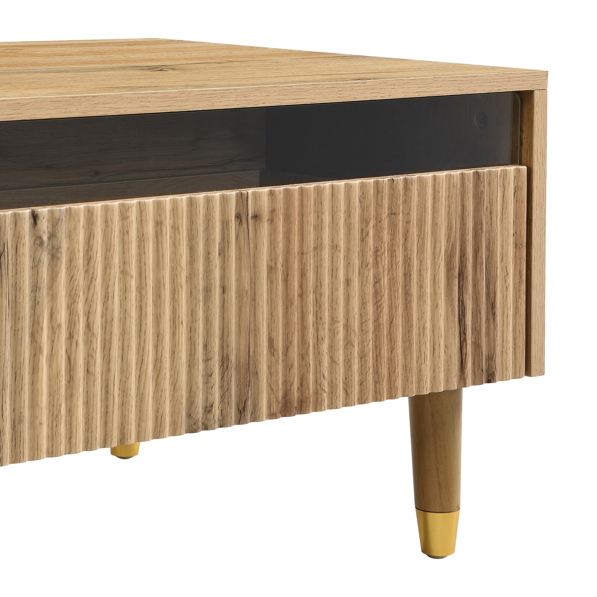 Table basse moderne avec dessus de tiroir ondulé - Meubles contemporains pour le salon, pieds en métal robustes et deux tiroirs, assemblage facile pour le canapé, le bureau ou l'entrée - Conception peu encombrante pour les espaces petits, décoration de b