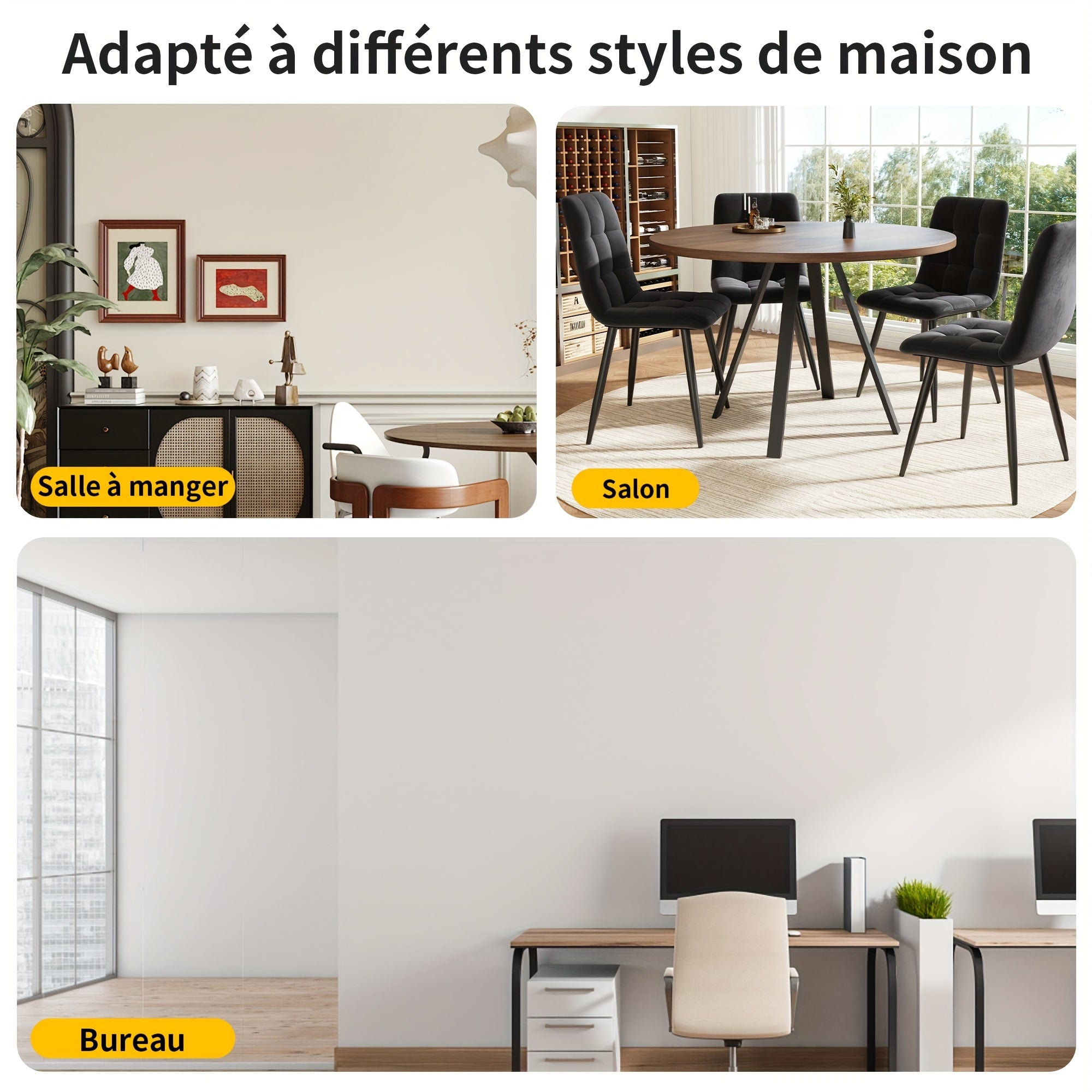 Ensemble de salle à manger moderne 5 pièces avec table ronde marron noyer et chaises en velours similaire - Table 4 places gain de place (80 cm) + table basse, construction MDF panneau fibreux & pieds métalliques, montage facile pour espaces réduits, app