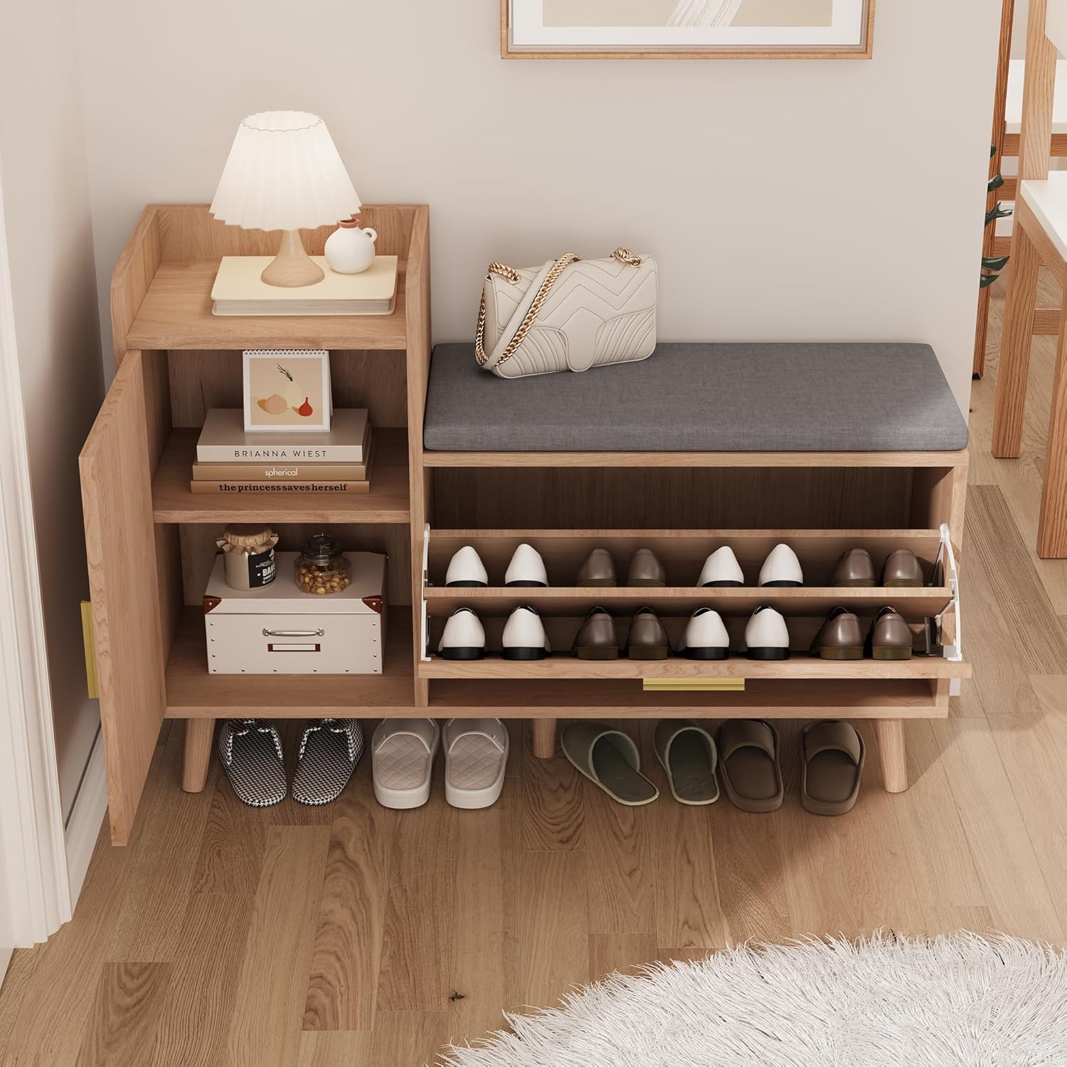 Meuble à Chaussures de Rangement avec Armoire à Chaussures à tiroir basculant, Porte - Chaussures d'entrée avec 2 tiroirs, Armoire à Chaussures de Rangement étroite, DWEFzxcnb