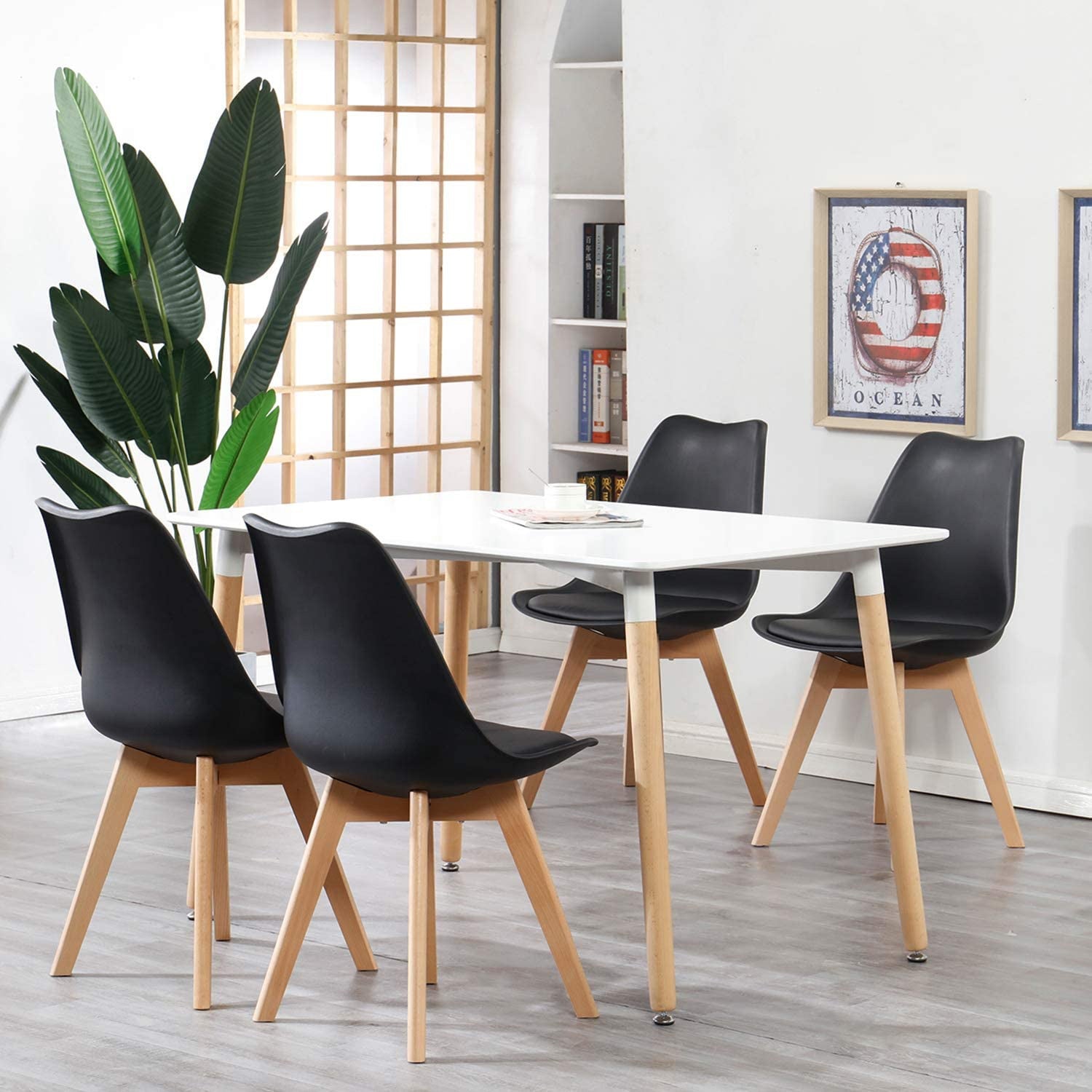 Ensemble de 4 chaises de salle à manger EGOONM, chaise de cuisine moderne avec coussin rembourré et pieds en hêtre, idéale pour la salle à manger, la cuisine, le salon, la chambre à coucher