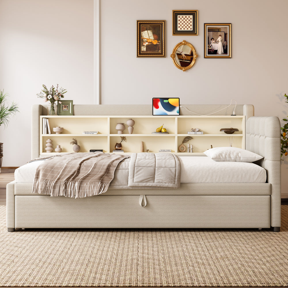 Lit escamotable multifonctionnel, lit de jour en lin, lit double moderne minimaliste, canapé-lit décontracté pour salon, lit à panneau escamotable caché, canapé-lit 90 x 200 cm extensible à 180 x 200 cm, lit double multifonctionnel avec rangement, adapté
