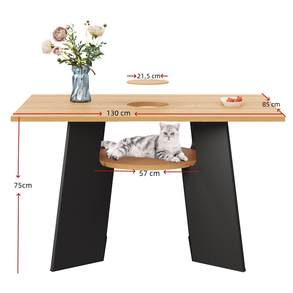 Table à Manger Moderne Extensible et Adaptée aux Animaux avec Plateau Abattable et Étagère de Rangement - Pour 6 Personnes (Élargissement jusqu'à 130 cm), Table de Cuisine Gain de Place pour Grandes Familles, Montage Facile, Surface Durable Non en Bois (