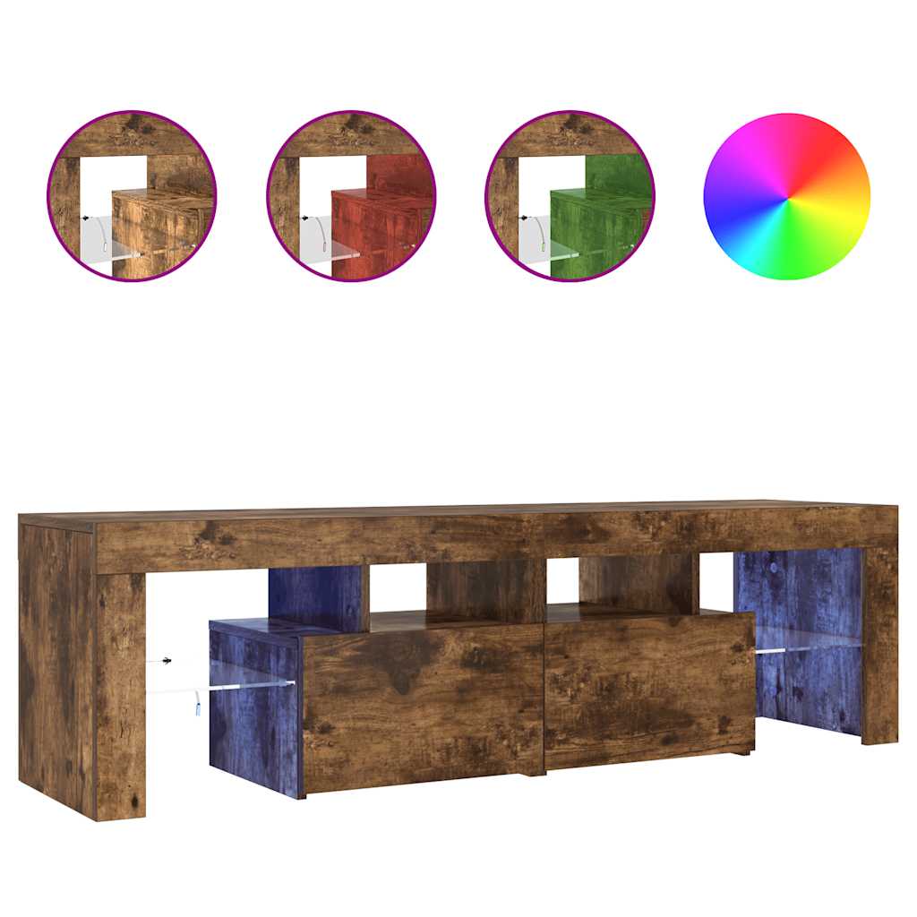 vidaXL Meuble TV avec Éclairage LED RVB. Bois d'Ingénierie Résistant. Grand Espace de Rangement. Surface Stabile pour Téléviseur. Décoration et Rangement. Design Moderne et Pratique pour la Pièce