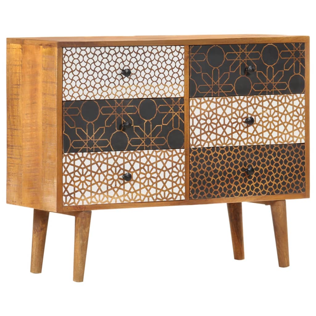 Buffet en Bois Massif 90x30x70 cm avec Motif Élégant - Meuble de Salon en Bois de Manguier pour Décoration Stylée - Commode de Haute Qualité avec Design Décoratif - Meuble de Rangement