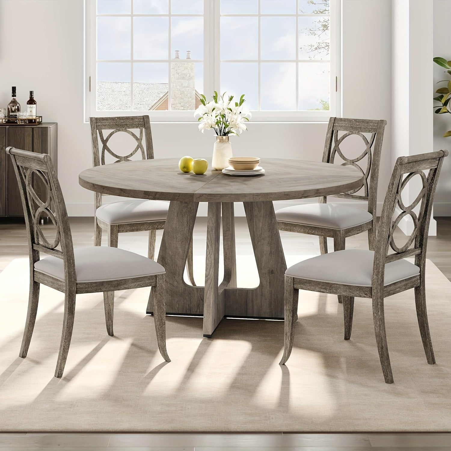 Table Ronde de Dîner 47 pouces Grande Taille pour 4 à 6 Personnes, Table de Cuisine de Ferme avec Plateau et Pieds en Bois pour Salle à Manger ou Salon