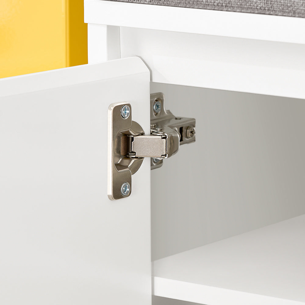 SoBuy FSR172-W Banc de Rangement à Chaussure, Meuble d'entrée, Meuble à Chaussures pour Enfants, Armoire à Chaussures avec 2 Coussins, 2Portes et 1 Tiroir, Blanc, L100xP35xH42 cm