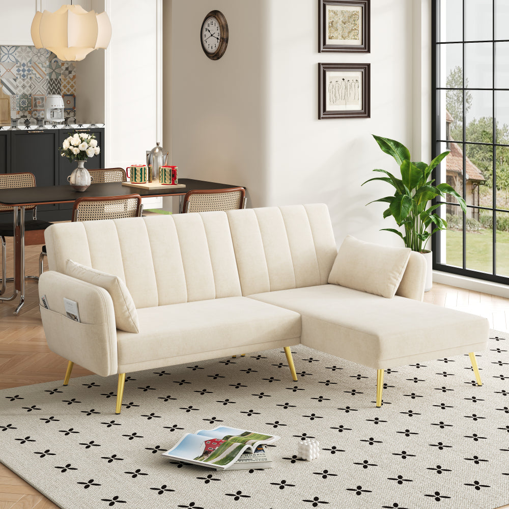 Canapé-lit pliant en L de style nordique 191,5*130,5*80 cm, canapé d'angle multifonctionnel, structure d'angle en L, canapé d'angle moderne et simple, canapé-lit extensible pour grand espace, design divisé pour canapé-lit de salon, canapé-lit avec réglag