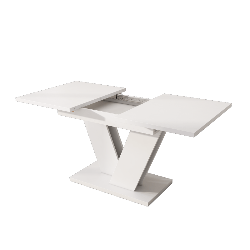 Table à diner extensible 120-160cm Blanc Rétro Design Moderne avec Plateau Épaissi & Pieds Robustes en Forme de V - Table Rectangulaire Extensible pour 4-6 Personnes, Mécanisme d'Extension Peu Encombrant, Aucun Assemblage Requis, Idéal pour les Petits Es