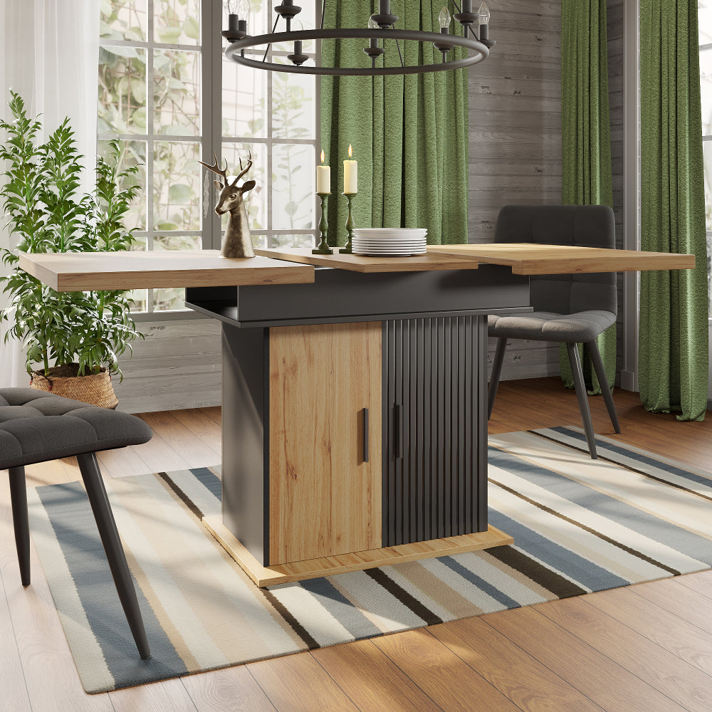 Table à manger rétractable 110-140×80 cm, table de cuisine pliable, pour 4-6 personnes, style nordique gain de place, armoire multifonction extensible avec rangement, design moderne réglable, buffet durable pour cuisine, salle à manger, salon, appartemen