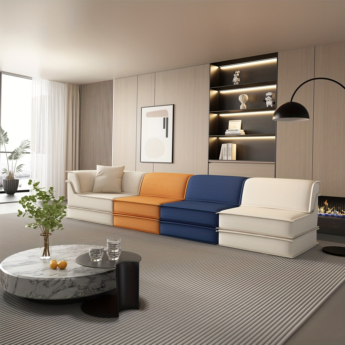 Canapé Modulaire Blanc Contemporain avec Coussins en Mousse à Mémoire de Forme - Fauteuil Doudou Doux et Confortable, Montage Facile, Sans Cadre en Bois pour Salon, Appartement & Extérieur, Meuble Polyvalent, Design Sophistiqué, Siège Moelleux