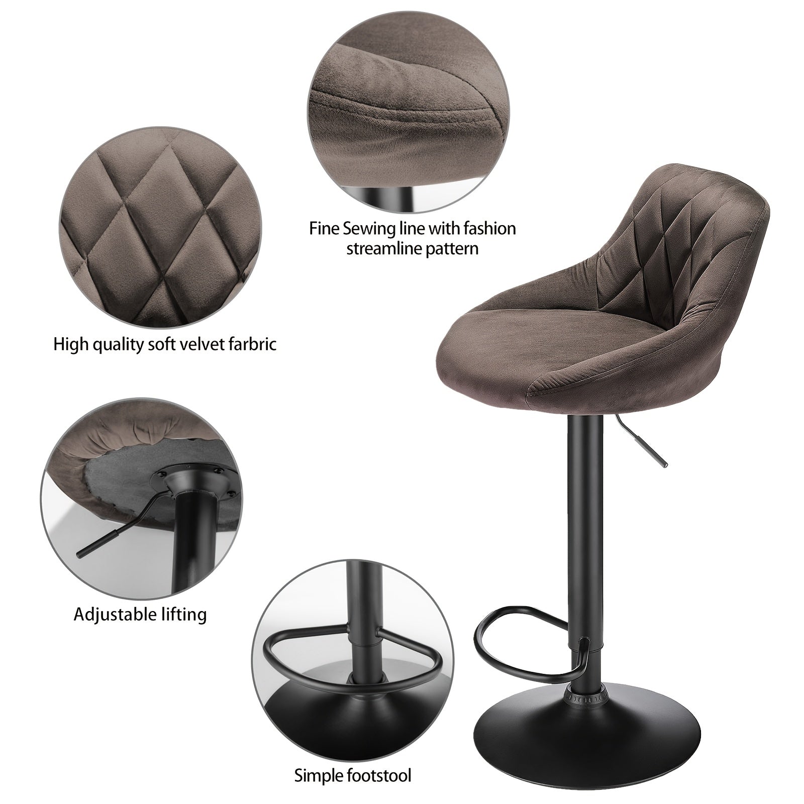Lot de 2 tabourets bar, Tabouret pivotant réglable en hauteur pour salle à manger ou cuisine avec cadre métallique et velours doux – Idéal aussi comme chaise d'ordinateur, Tabouret de Comptoir pour Cuisine,Tabourets de cuisine pour comptoir,Tabourets de