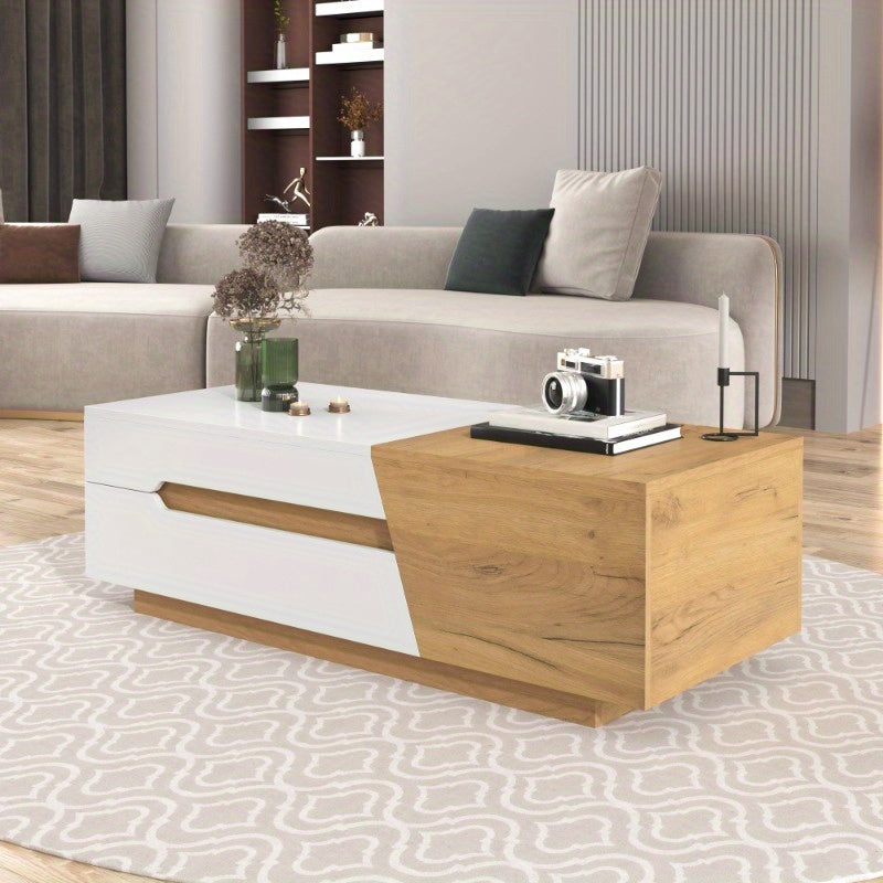Table basse extensible, table de salon avec tiroirs, table d'appoint avec structure en blocs de couleurs