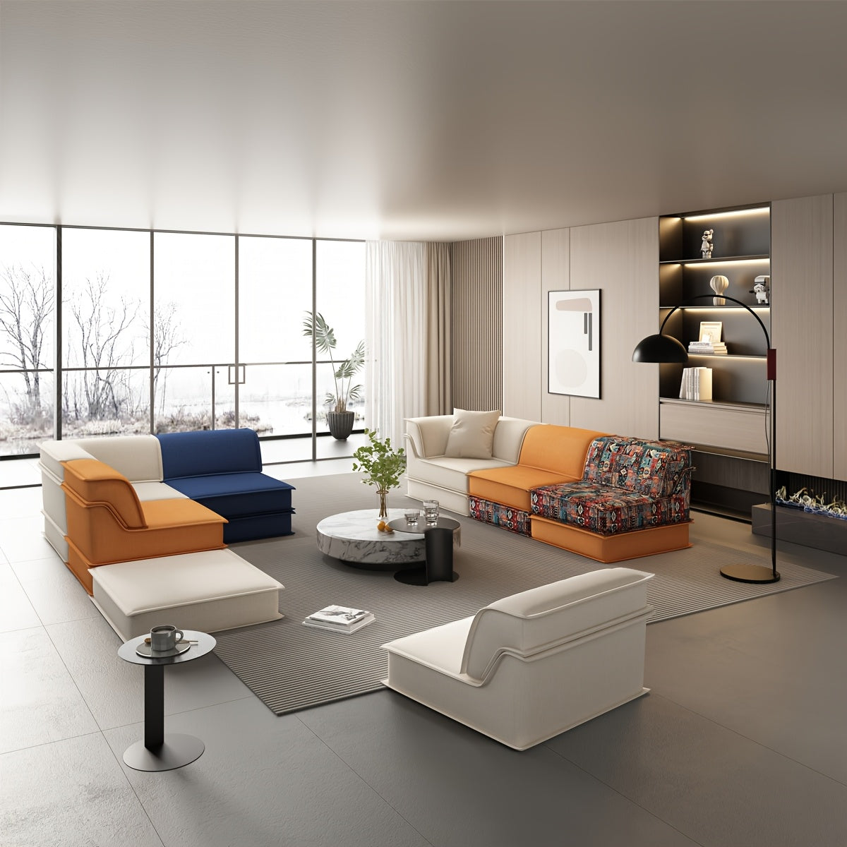 Canapé Modulaire Blanc Contemporain avec Coussins en Mousse à Mémoire de Forme - Fauteuil Doudou Doux et Confortable, Montage Facile, Sans Cadre en Bois pour Salon, Appartement & Extérieur, Meuble Polyvalent, Design Sophistiqué, Siège Moelleux