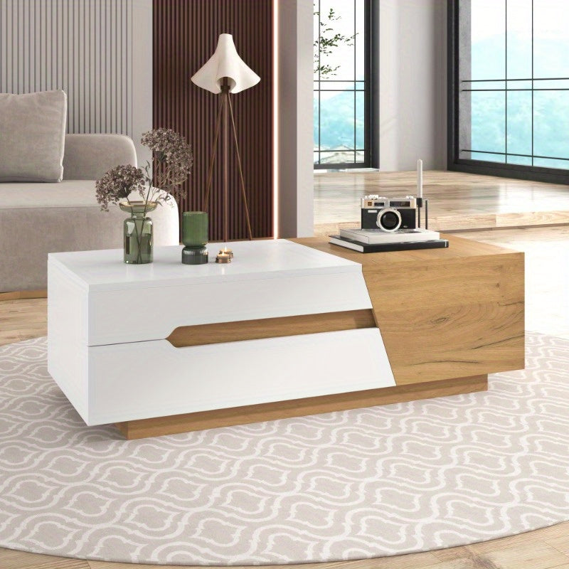 Table basse extensible, table de salon avec tiroirs, table d'appoint avec structure en blocs de couleurs