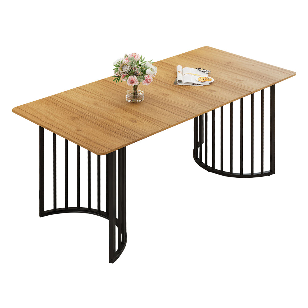 Table à manger moderne 140 x 80 cm, table à manger rectangulaire pour 4 personnes, table en bois, pieds métalliques noirs en arc, idéale pour salle à manger, cuisine ou salon