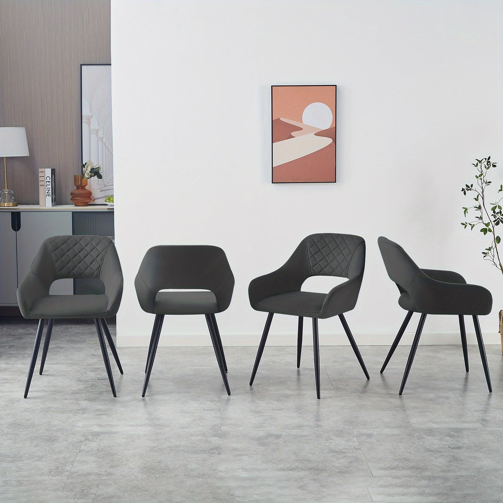 2 chaises de salle à manger avec housses en tissu, siège rembourré et dossier ouvert, design moderne, pieds métalliques, pour salle à manger, salon et cuisine, Meubles pour la Maison, Aménagement de Salle à Manger,Sièges de cuisine,Meubles Élégants,Chais