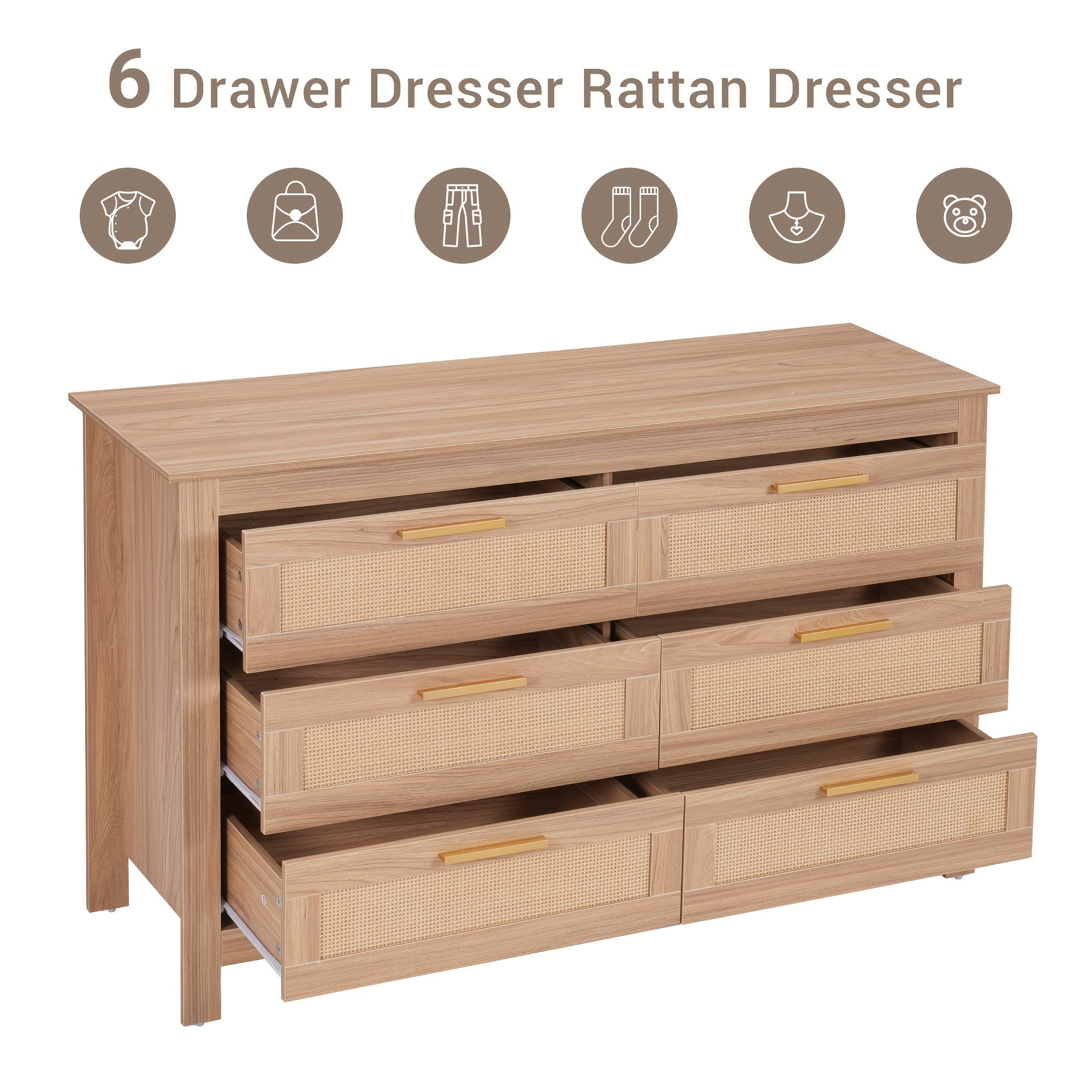 Commode Haute en Tissu avec 6 Tiroirs - Tour de Rangement Vintage Rustique à Motifs de Bois, Meuble de Rangement Autoportant avec Bacs en Tissu, Aucun Assemblage Requis, Couleur Bois Naturel (Clair) pour Placard, Chambre, Salon, Couloir, Dortoir - Vert G