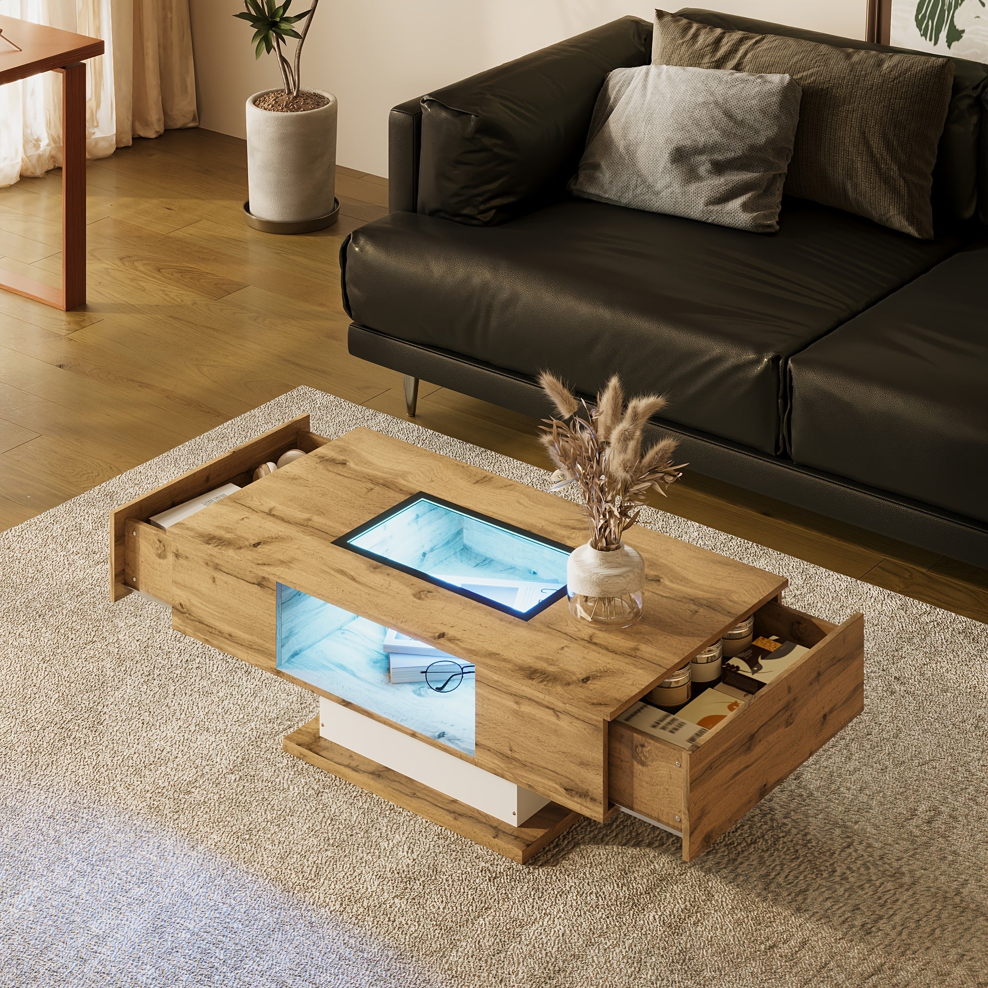 Table Basse Moderne à Deux Tiroirs - Table Centrale Contemporaine pour Salon, Montage Facile, Rangement Économiseur d'Espace pour Petits Appartements et Bureaux, Décoration Minimaliste, Design Élégant, Construction Durable, Idéale pour Bureau
