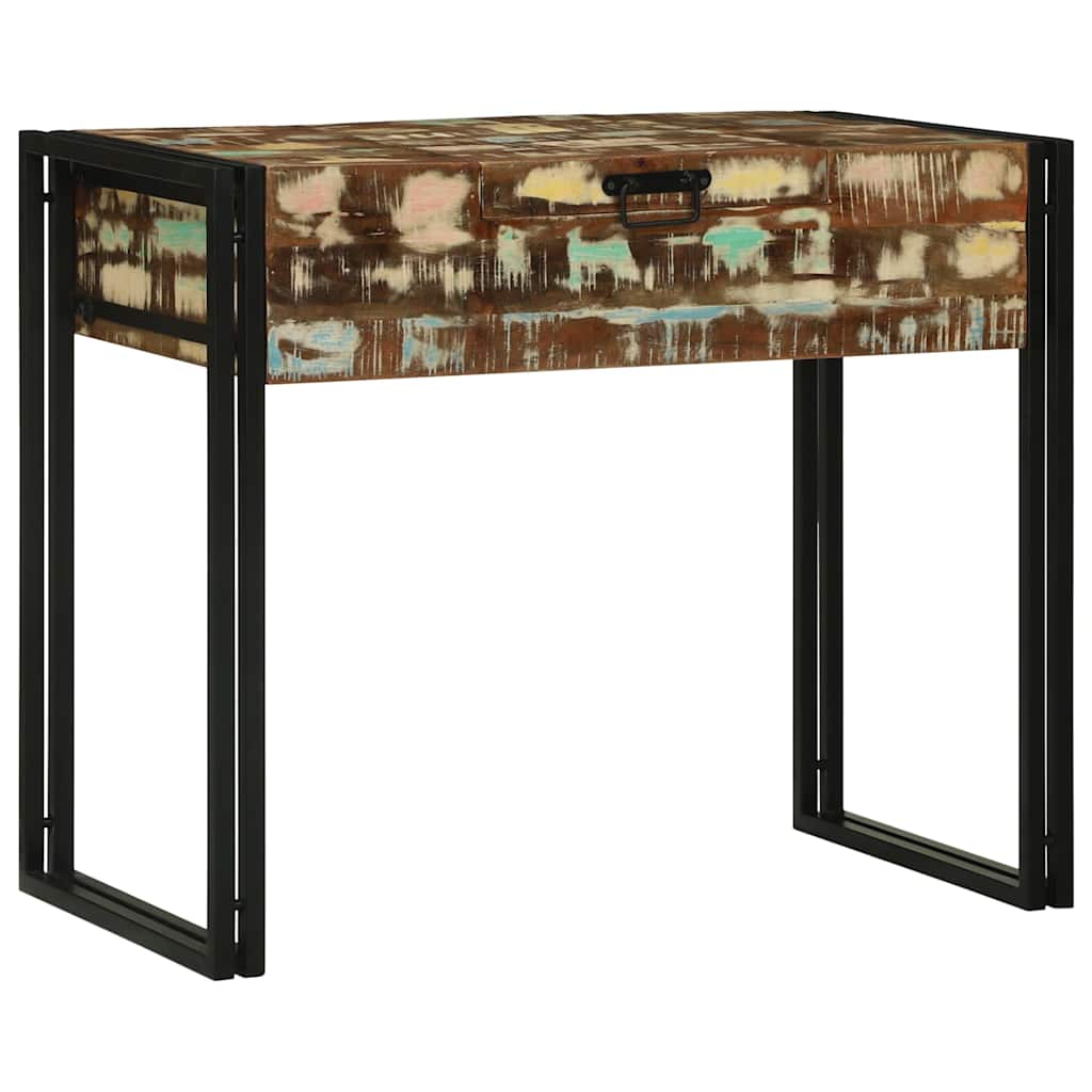 Table de Maquillage en Bois Récupéré, Coiffeuse de Chambre avec Miroir, Table de Maquillage en Bois Massif Multicolore, Commode Style Vintage pour Chambre, Table de Toilette en Bois Solide, Meuble de Chambre Style Ferme, Table de Maquillage Spacieuse ave