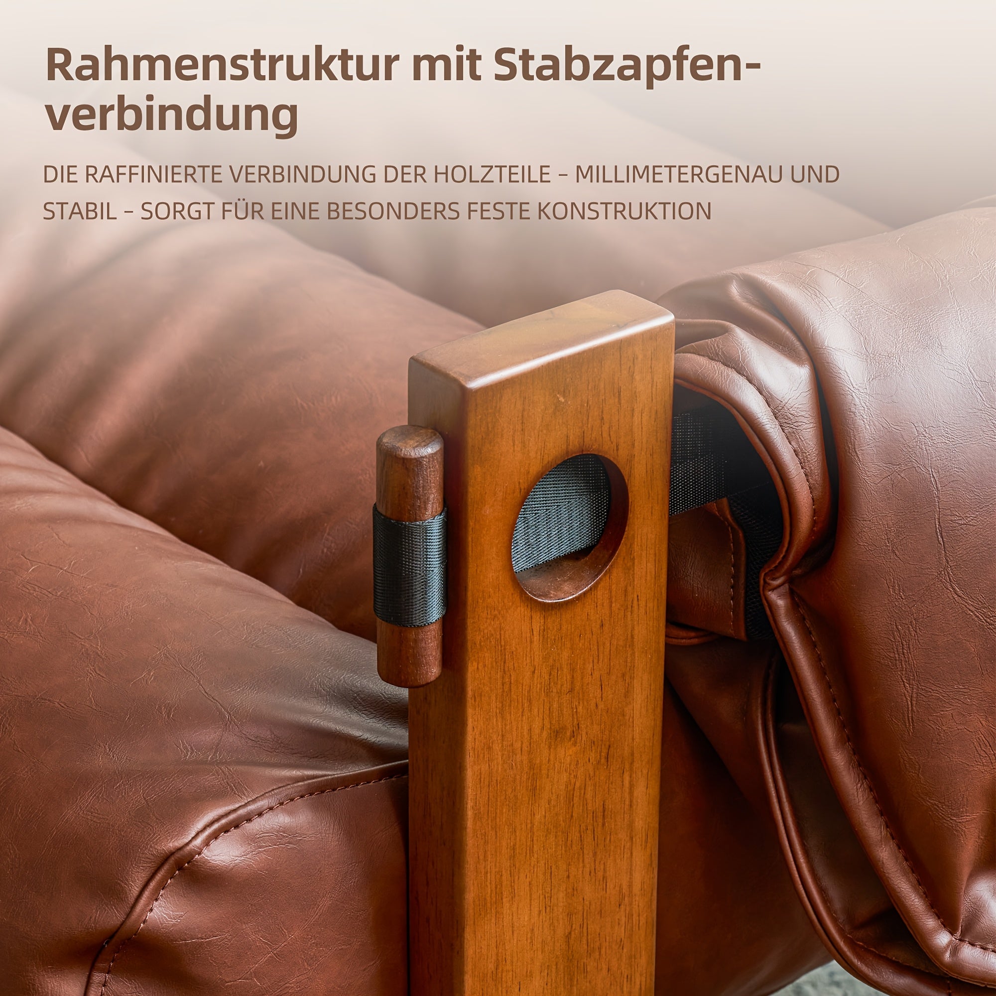 Fauteuil avec accoudoirs et pieds en bois massif, fauteuil de loisirs en cuir synthétique, fauteuil de lecture rétro, adapté au salon et à la chambre à coucher, brun