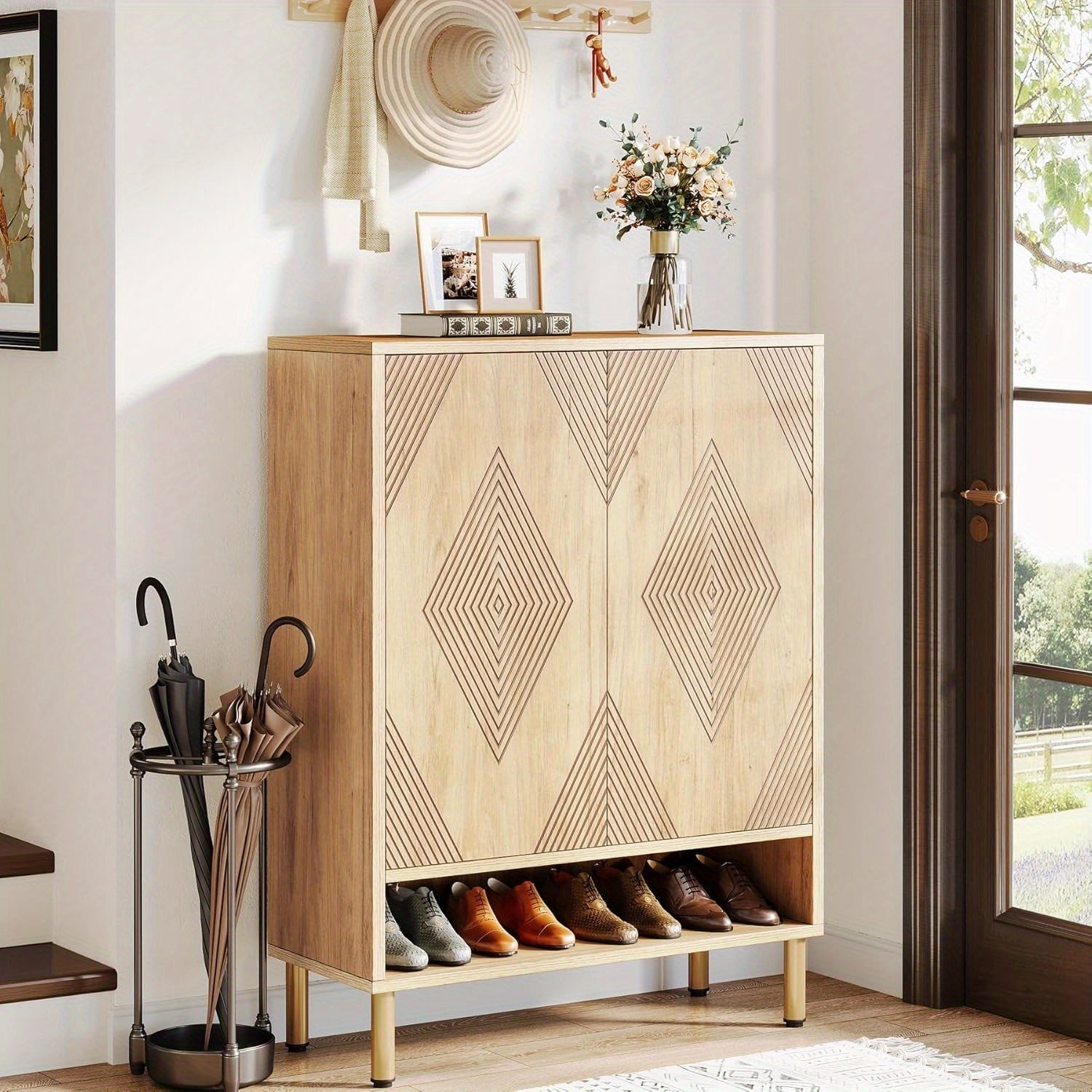 6-Tier Armoire à Chaussures Stockage et Organisation, 24 Paires de Chaussures en Bois avec Portes, Armoire à Chaussures avec Étagères Réglables, Organisateur de Stockage de Chaussures Moderne pour L'entrée, le Placard, le Salon