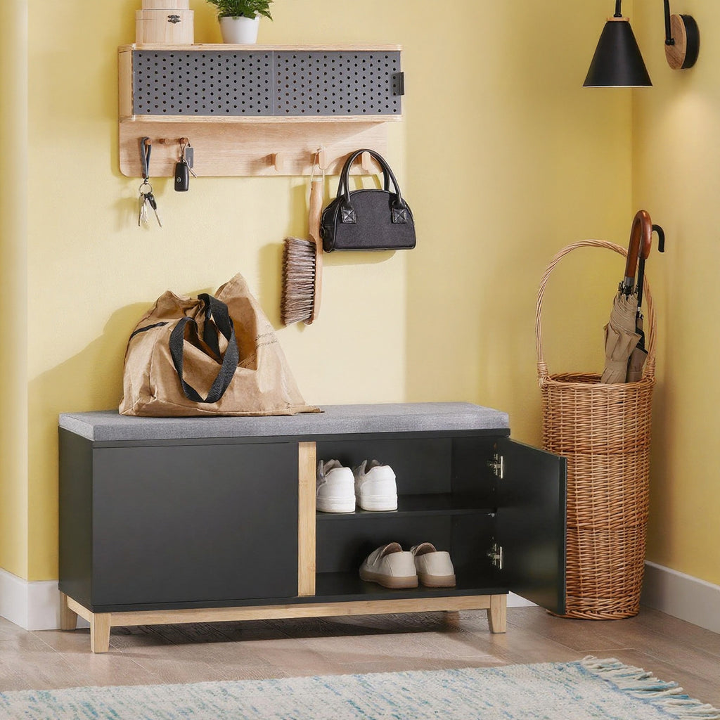 Banc de chaussures avec surface de siège Banc de garde-robe Banc de siège avec espace de rangement Banc de chaussures avec armoire à chaussures Banc de vêtements avec siège Banc étroit noir BHT environ 90X47X34Cm