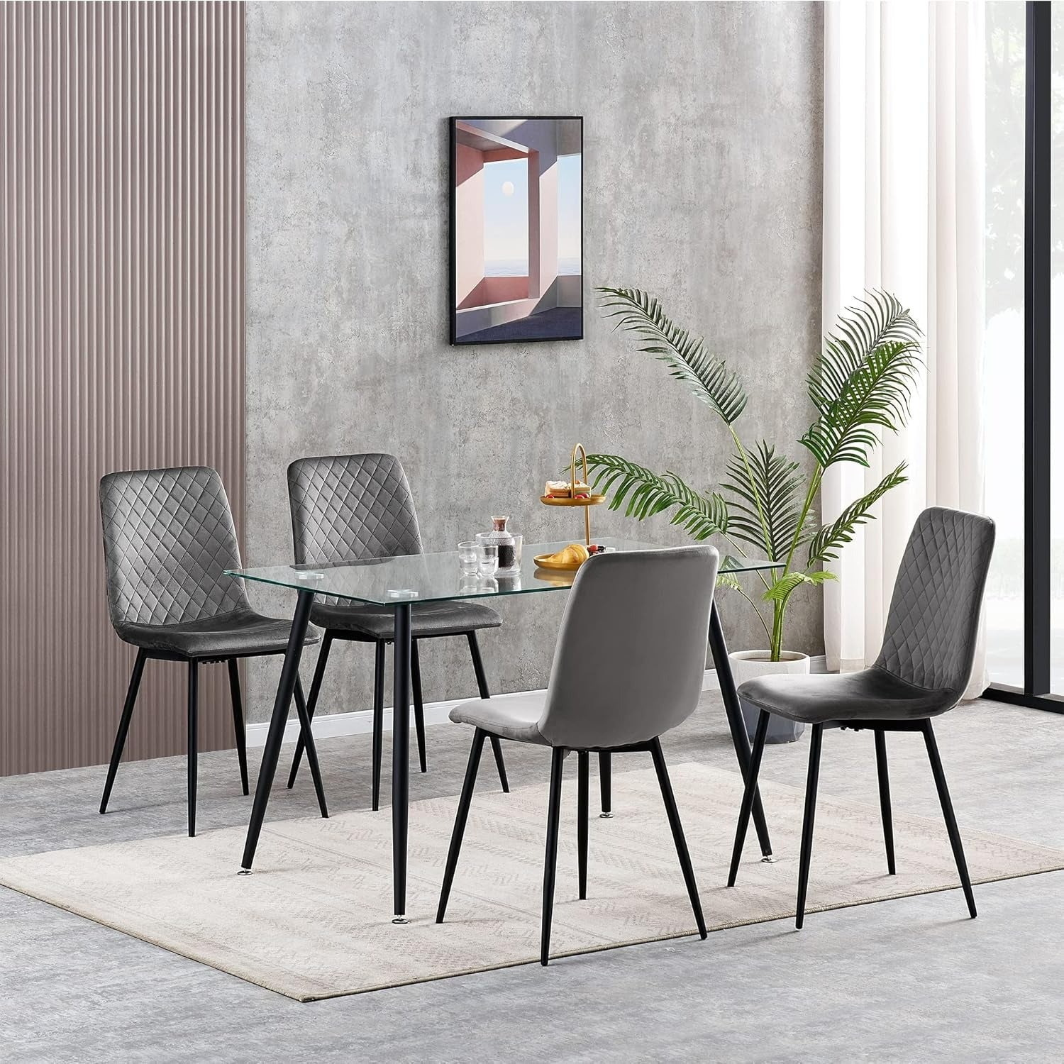 Ensemble de 4 chaises de salle à manger MCC Direct en velours, pieds en métal, chaises Lexi, chaises de conception