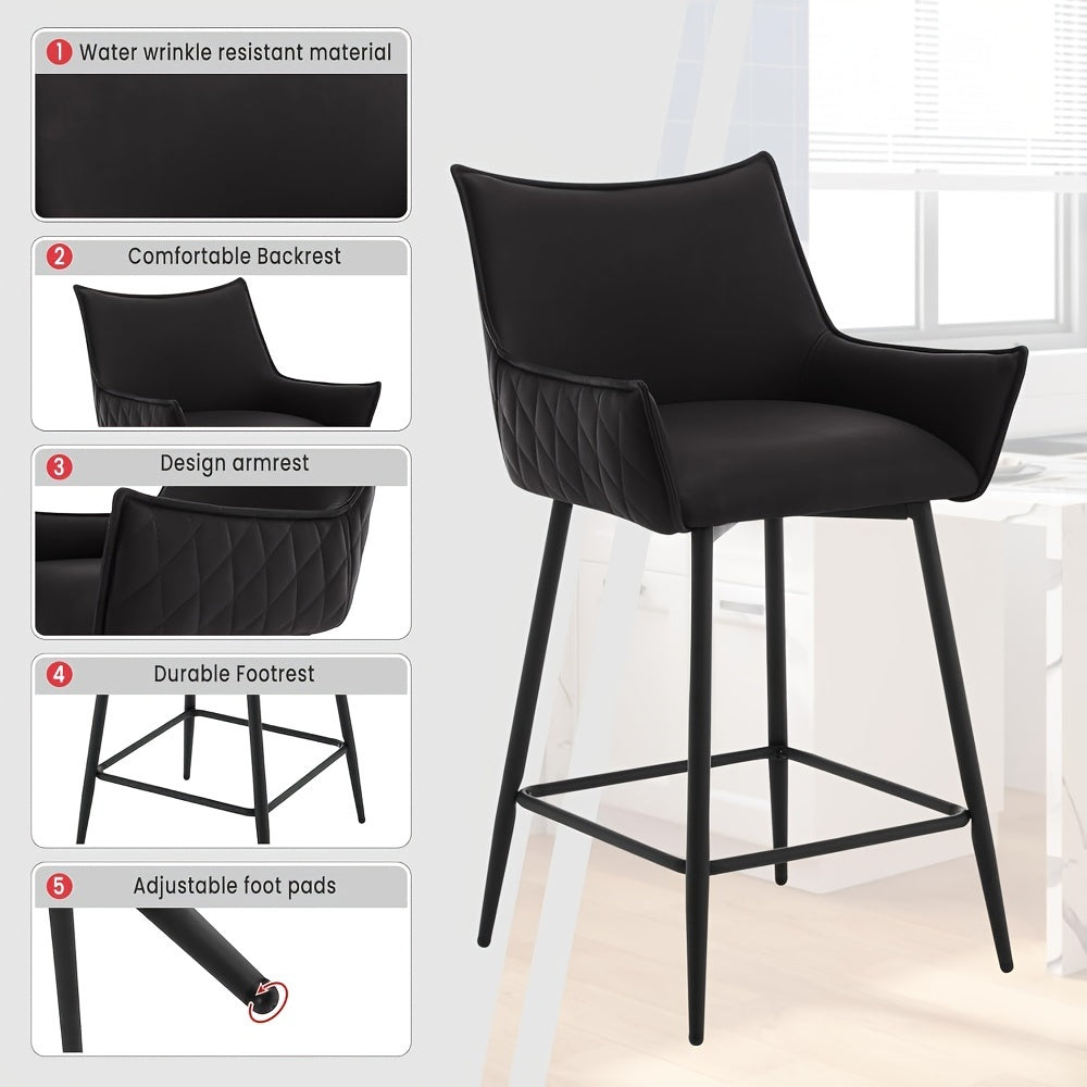 2 tabourets de bar avec dossier, accoudoirs, repose-pieds, tabouret avec revêtement en similicuir, tabouret de cuisine ergonomique, moderne, pour bar, cuisine, salle à manger