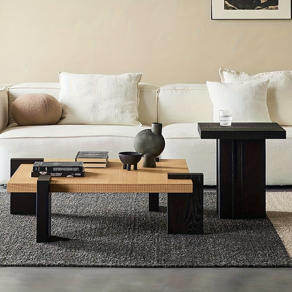 1 pc - Table Basse Moderne Italienne en Bois Massif pour Salon, Table Carrée Simple avec Décorations Élégantes, Adaptée pour Salon Cuisine Chambre Terrasse