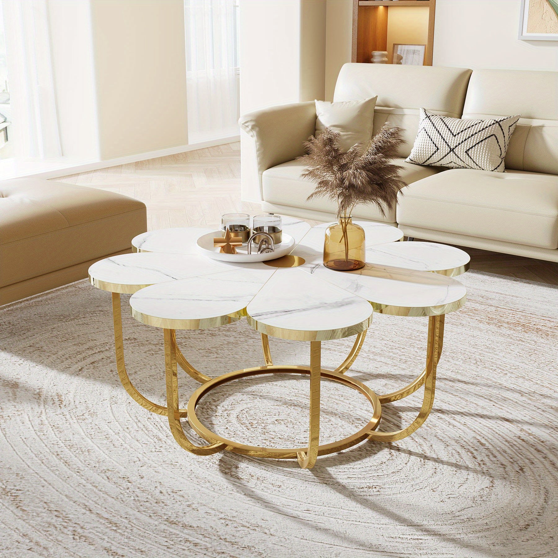 Grande Table Basse - Pièce Maîtresse Moderne et Luxueuse pour Salon avec Cadre Doré, Montage Facile, Design Économiseur d'Espace pour Chambre, Salon, Bureau - Meuble Décoratif Élégant, Table Basse pour Salon, Meuble de Chambre, Style Contemporain, Platea