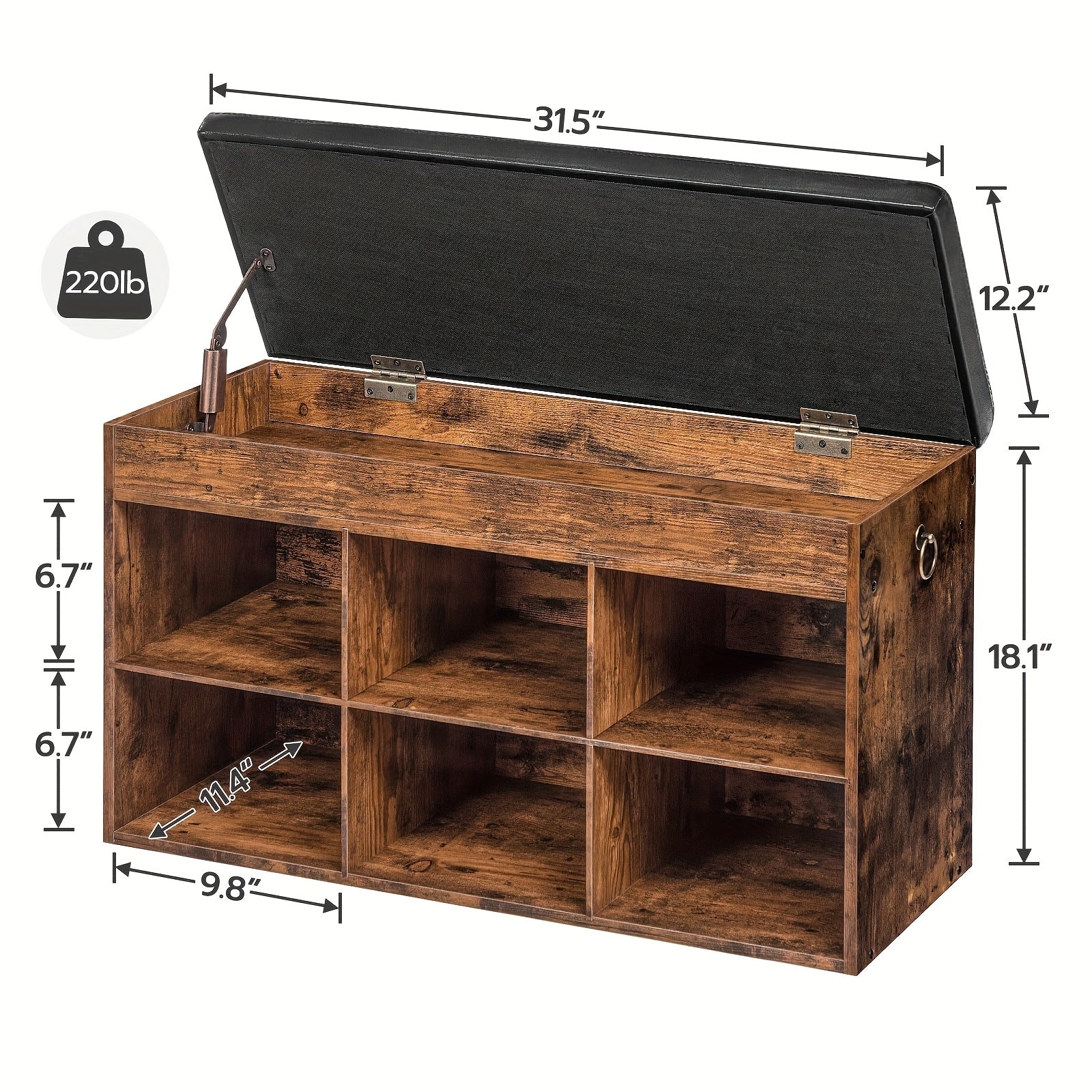 Banquette à Chaussures, Banquette à Coussin Doux, Étagère à Chaussures avec Espace de Rangement Sous le Siège, Armoire à Chaussures avec 6 Compartiments Ouverts, Capacité de Charge Maximale 135kg, Convient pour l'Entrée, le Couloir, le Salon, la Chambre