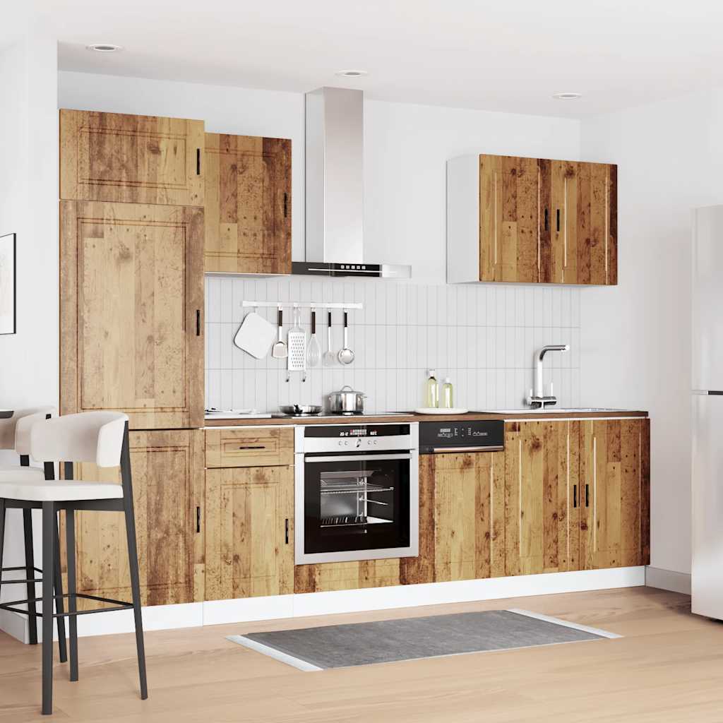 Ensemble de 7 meubles de cuisine moderne Porto en bois d'ingénierie vieilli - Salon salle à manger complète, meubles de rangement élégants, design contemporain, mobilier de cuisine haut de gamme