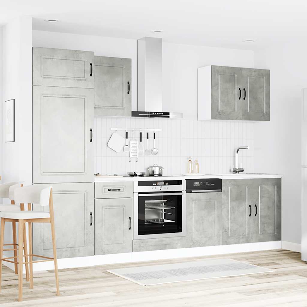 Ensemble d'armoires de cuisine 7 pièces, Rangement de cuisine gris moderne, Placards en bois d'ingénierie, Organisateur d'armoire peu encombrant, Armoire de cuisine durable, Solution de cuisine élégante pour la maison, Ensemble d'armoires facile à assemb