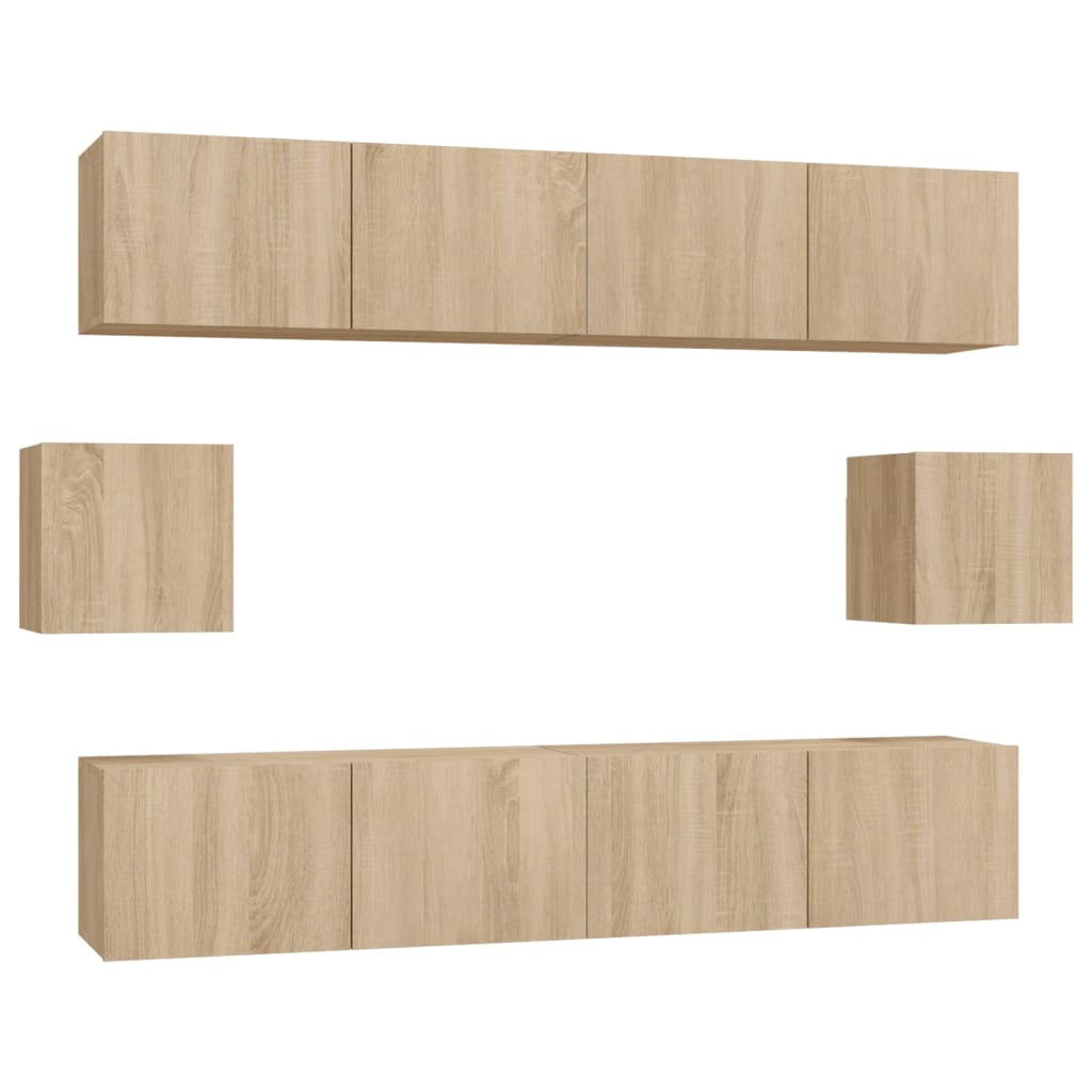 Minimalisme moderne/ Ensemble de meubles TV 6 pcs Chêne sonoma Bois d'ingénierie-Haut-commode moderne, Organisateur de chambre, Buffet contemporain, Armoire à tiroirs, Meuble TV | Armoire compacte pour le rangement dans le couloir et le salon/Support de