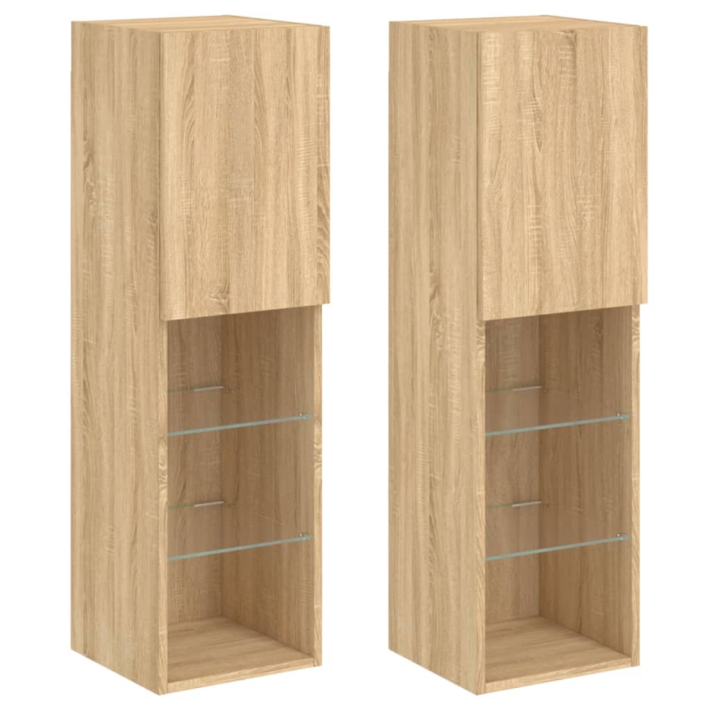 Meubles TV avec s LED 2 pcs chêne sonoma 30,5x30x102 cm-HautMeuble TV Brillant, Multifonctionnel et Moderne Minimaliste | Meuble TV de Salon avec Casier de Rangement & Compartiment pour CD, Meuble de Rangement pour TV & Multimédia, Meuble d'Appoint pour