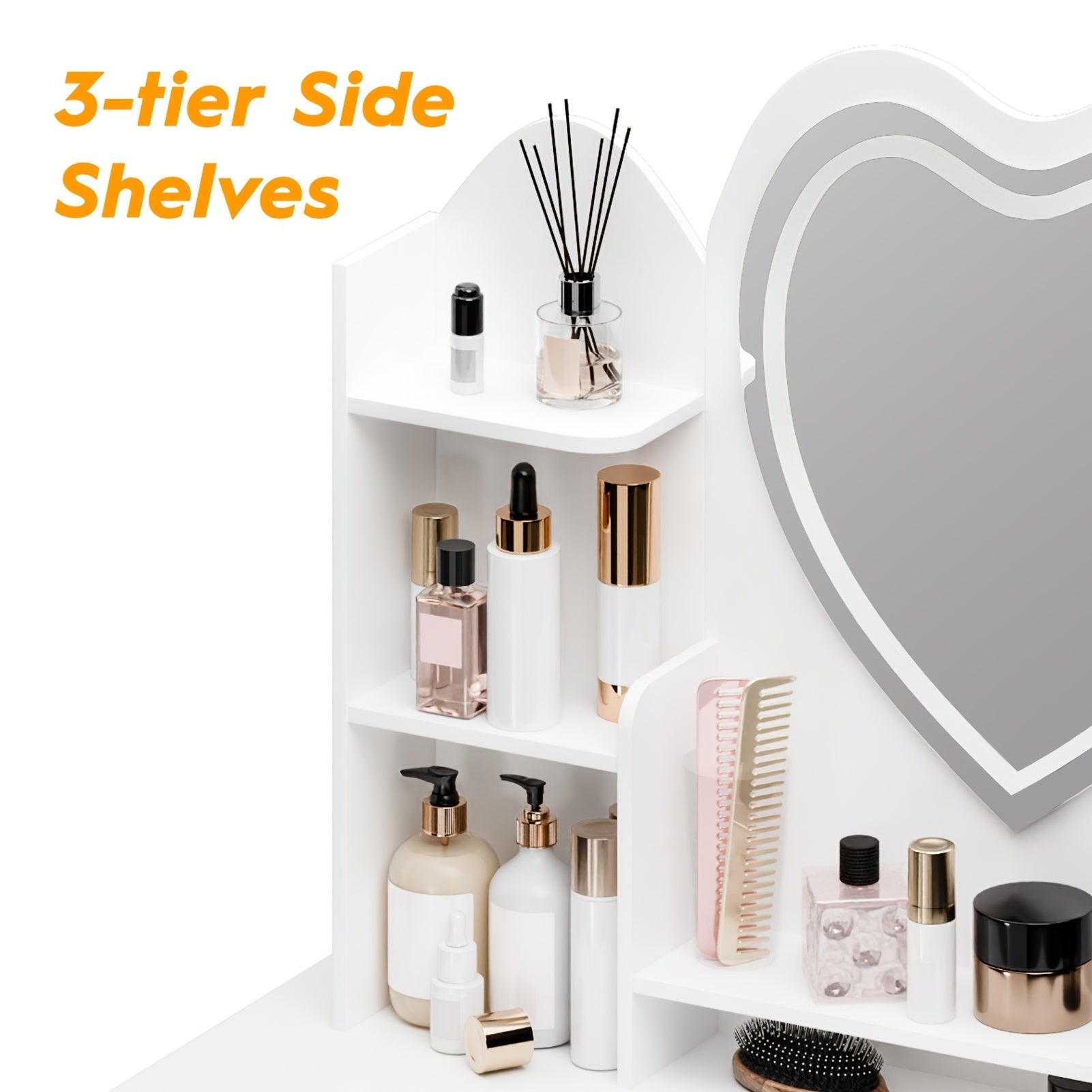 Table de Cosmétique Moderne Blanche en Forme de Cœur avec Tabouret - Coiffeuse Multifonctionnelle avec 2 Tiroirs, 2 Étagères & Rangement à 6 Tiroirs, Coiffeuse, Coiffeuse Moderne, Coiffeuse Avec Rangement, Coiffeuse Avec Tabouret, Table de Cosmétiqu
