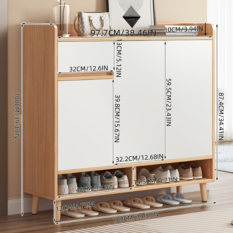 Armoire à chaussures murale moderne minimaliste de grande capacité à plusieurs couches - Chêne avec rayures blanches, conception étroite pour l'entrée de la maison, le dortoir et le couloir, organisateur de rangement, étagère à chaussures en bois durable