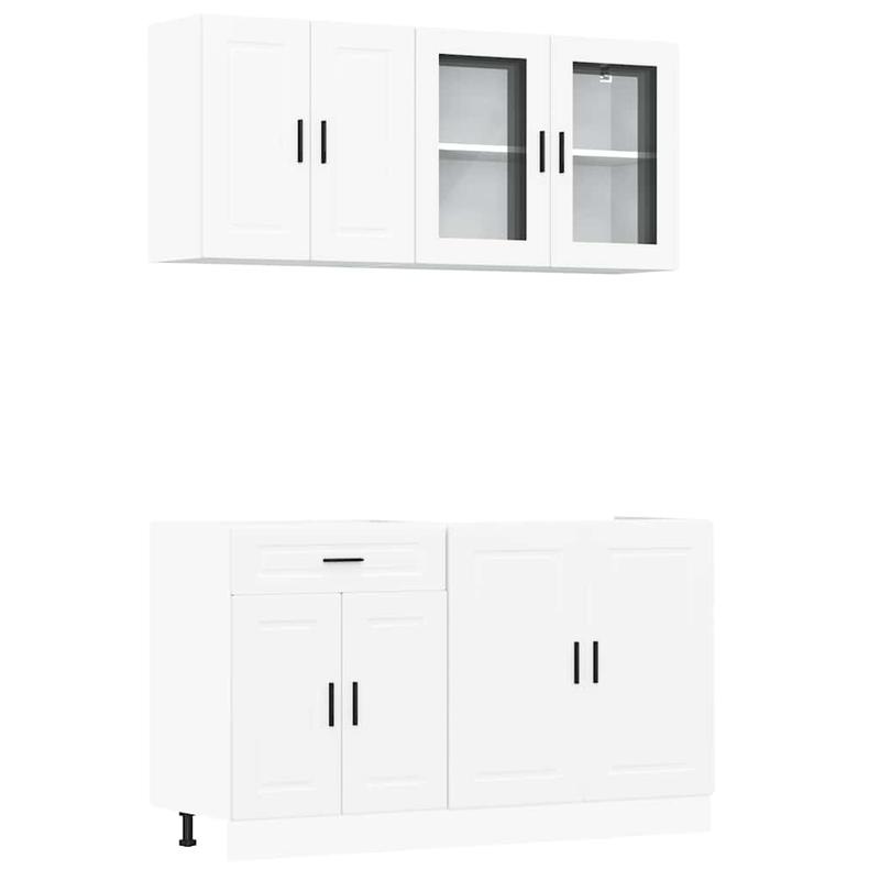 Ensemble de 4 Pièces pour Salle à Manger, Ensemble de Rangement de Cuisine, Bois Composé Blanc Porto, Idéal pour Cuisines de Restaurant
