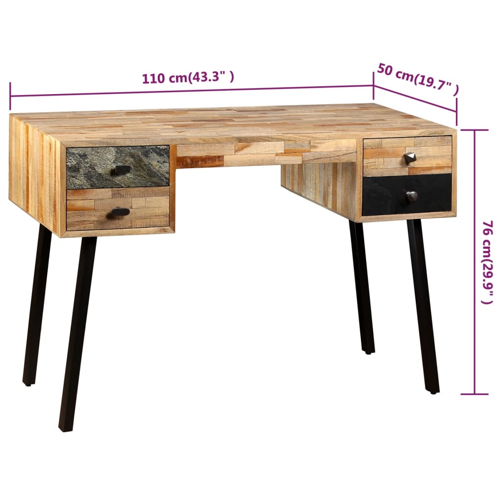 vidaXL Bureau Teck de Récupération Massif Table Meuble Salon Salle de Séjour