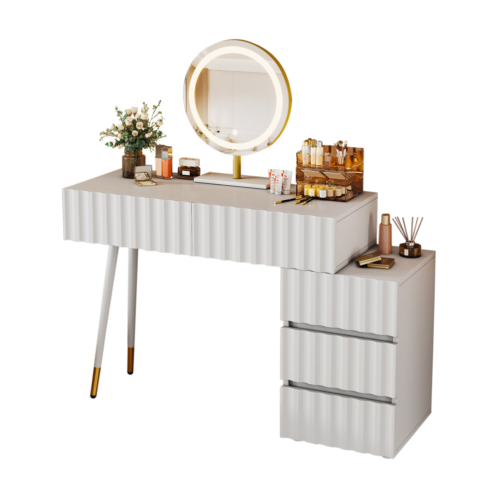 Table de maquillage moderne et simple en bois, dimensions W100/H127/D40 cm (chaises non incluses), style luxe léger italien avec miroir, armoire de rangement pratique pour petites chambres, bureau d'écriture classique nordique, bureau d'ordinateur multif