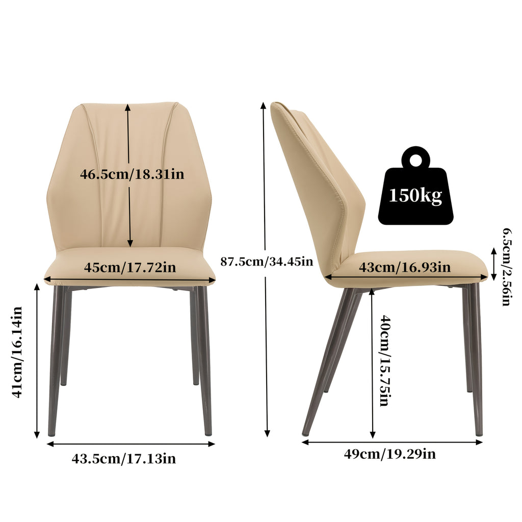 Ensemble de 4 chaises à manger, Chaises salle à manger en simili cuir ultra doux avec dossier et pieds métalliques solides pour séjour ou lounge maison - Gris foncé & Kaki