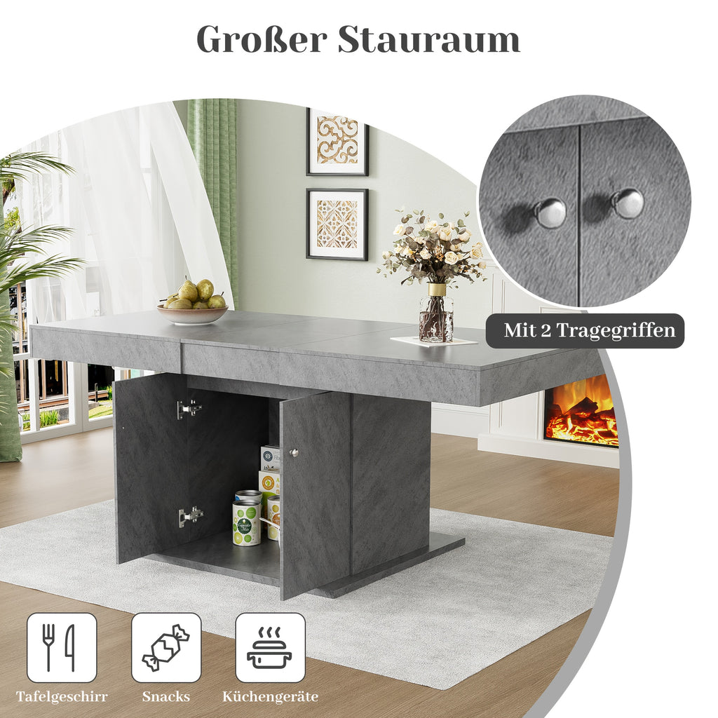 Table à manger moderne avec mécanisme automatique d'extension/retrait, base en métal robuste et plateau en bambou, design pliable compact pour les espaces réduits, appartements, salles à manger - Assemblage facile, gris (L140/180xW80xH76cm) - Idéal pour