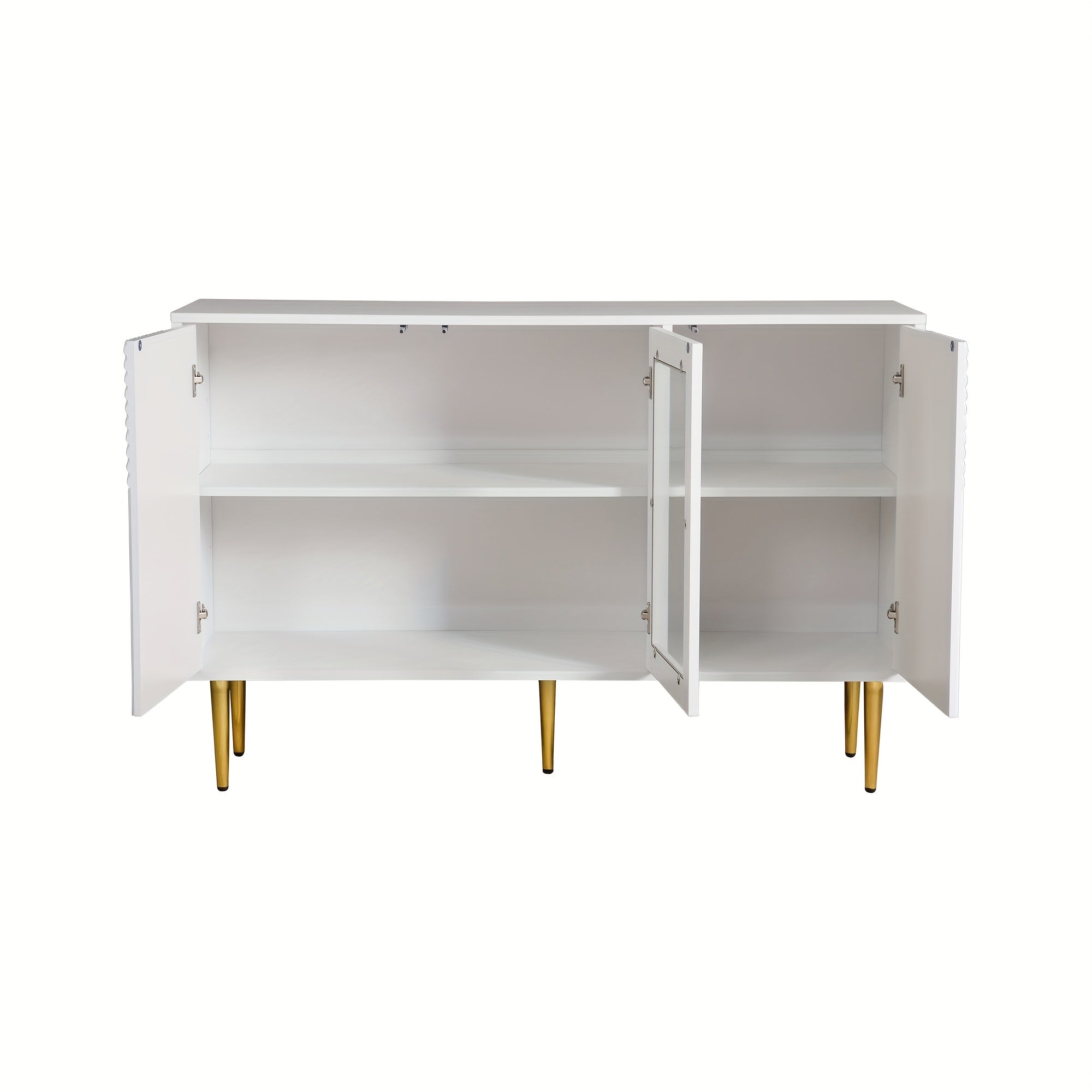 Commode avec 3 portes, avec pieds en métal et portes en verre, blanc, dimensions : 120 x 38 x 79,5 cm