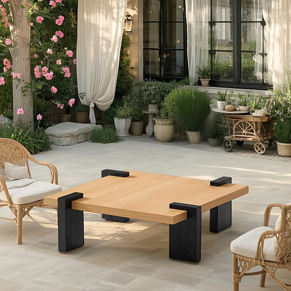 1 pc - Table Basse Moderne Italienne en Bois Massif pour Salon, Table Carrée Simple avec Décorations Élégantes, Adaptée pour Salon Cuisine Chambre Terrasse