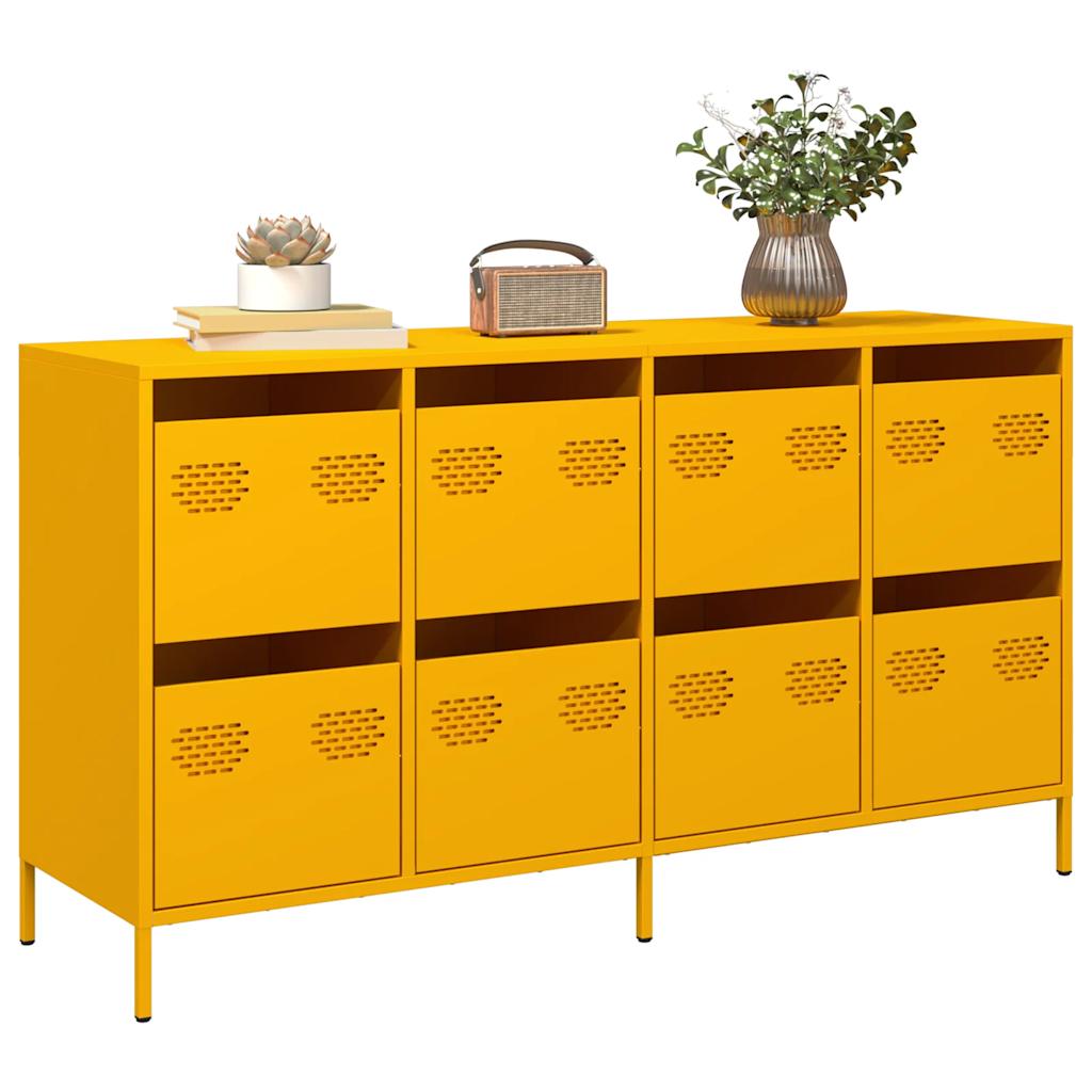 Buffet Moderne en Jaune Moutarde | 135x39x73,5 cm | Acier Laminé à Froid | Haut Meuble avec Portes et Compartiments | Rangement pour Salon | Commode Style Industriel | Alternative à la Table d'Appoint | Buffet pour Salle à Manger | Meuble de Chambre | Pi