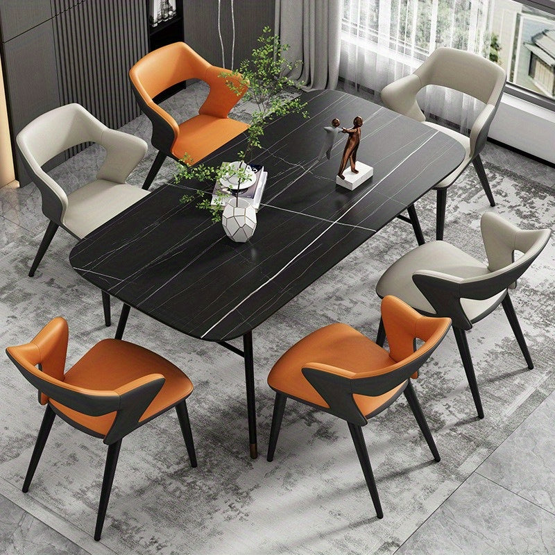 Chaise de Bureau Élégante d'Inspiration Française - Rembourrée Douce, Chaise de Salle à Manger à Cadre Métallique pour la Maison, Clubs, Hôtels & Cafés - Disponible en Marron, Orange, Gris